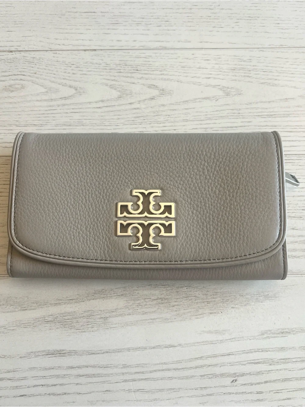 Tory Burch Taupe Leather Logo Continental Wallet